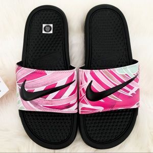 nike slippers pink and black